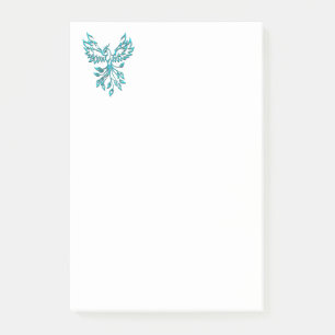 Blue Phoenix Rises on White Post-it Block