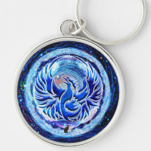 Blue Phoenix Rund Silverfärgad Nyckelring