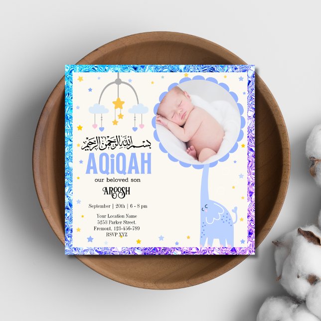 Blue Photo Aqeeqah-Aqiqah-inbjudan Inbjudningar (Skapare uppladdad)