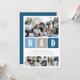 Blue Photo Collage Rustic Typography Fars dag Kort