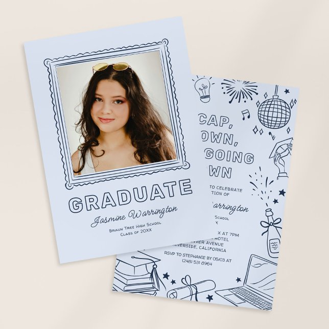 Blue Photo Doodle Graduation Invite Announcement Inbjudningar (Skapare uppladdad)