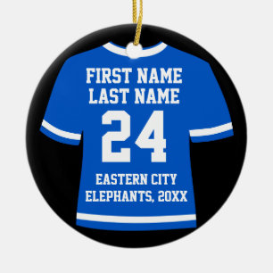 Blue Photo Football Soccer Hockey Sports Jersey Julgransprydnad Keramik