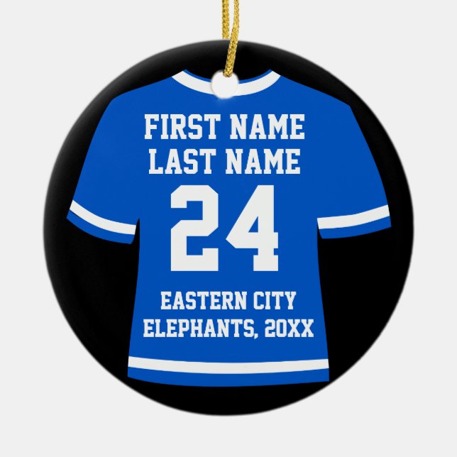Blue Photo Football Soccer Hockey Sports Jersey Julgransprydnad Keramik (Framsidan)
