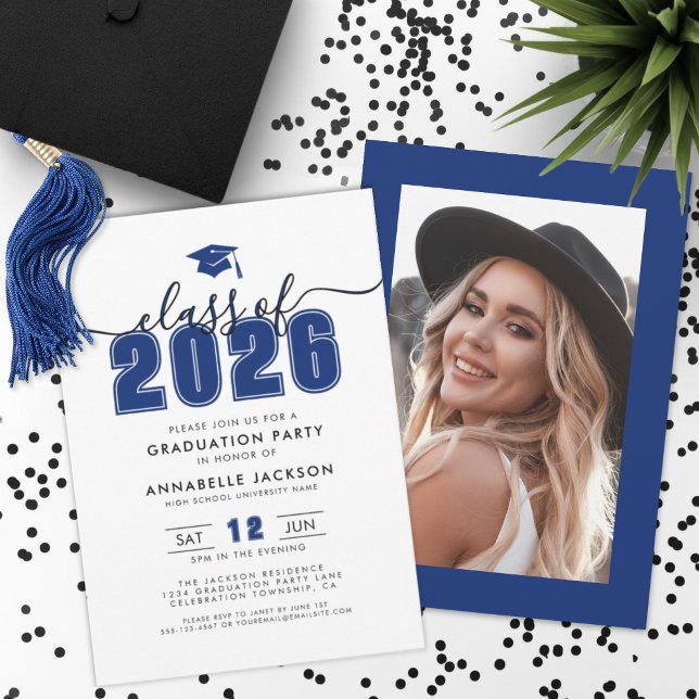 Blue Photo Graduation Party Inbjudningar (Blue Photo Graduation Party Invitation )