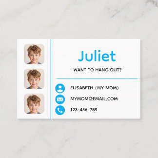 Blue Photo Kids Playdate Card Visitkort