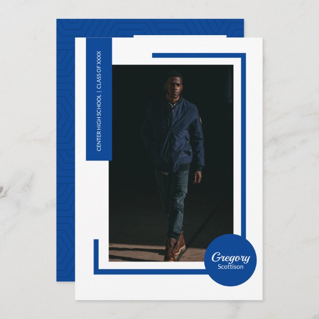 Blue Photo Modern Photo Studenten Inbjudan (Fram/baksida)