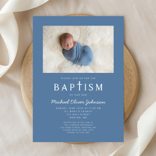 Blue Photo Religiösa Kor Boy Baptism Inbjudningar