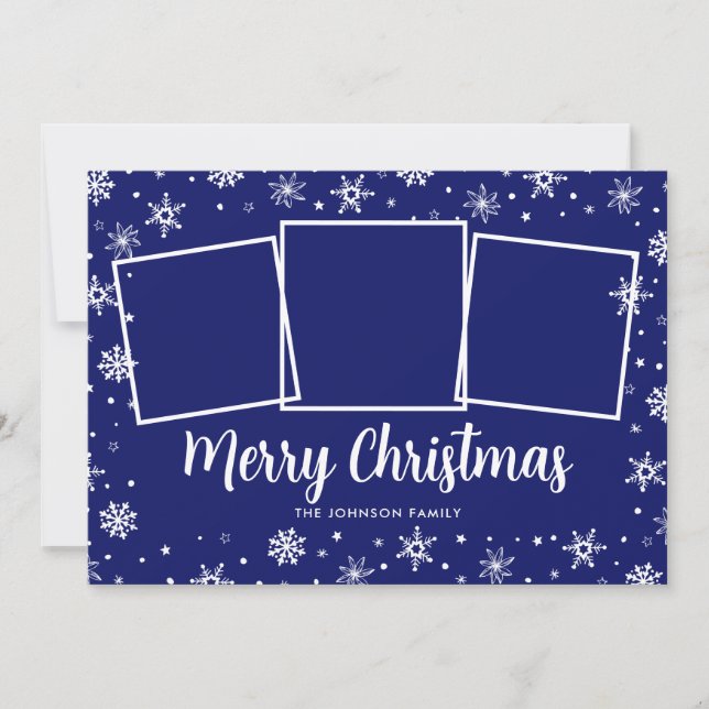 Blue Photo Snöflingor-jul Julkort (Framsida)