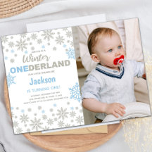Blue Photo SnowFlake Winter Birthday Onederland