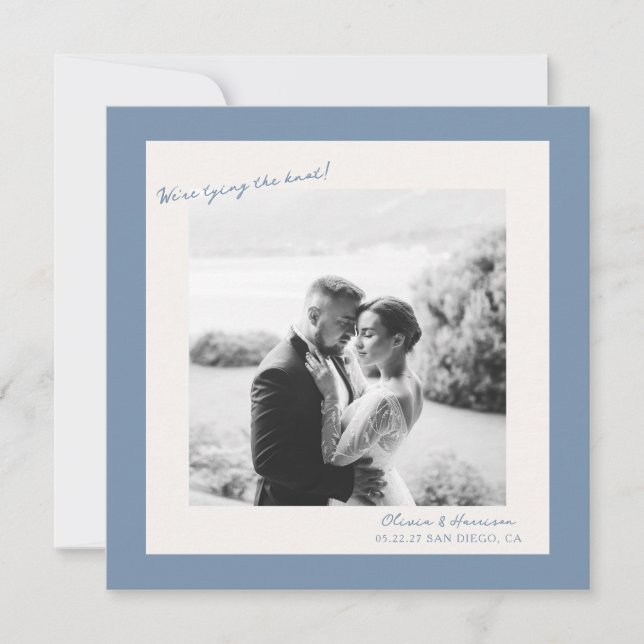 Blue Photo Wedding Save the Date Inbjudningar (Framsida)