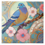 Blue Pigeon Bird Rosa Blommigt Vår blommor Aqua Kakelplatta<br><div class="desc">Blåduvfågelkonst,  turkos på gren,  rosa blommans blommar,  blommar av blommor med låg blommigt,  söt vackra dekorativa sakura,  contemporary gustav klimt inspirerad,  feminin art deco nouveau,  modern mintpastel prydental,  arty botanical asian oriental. "vibrant teal vår wildlife"</div>
