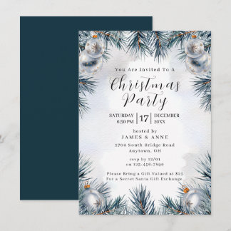 Blue Pine Christmas Party Invitation Inbjudningar