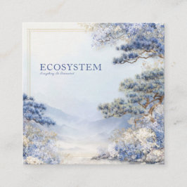 Blue Pine Tree Landscape Gold Frame Artistic Fyrkantigt Visitkort