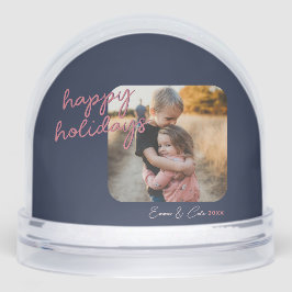 Blue Pink 1-Photo Happy Holidays Script