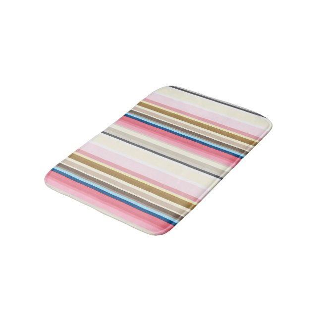 Blue, pink, almond and coffee stripes badrumsmatta (Vinklad)