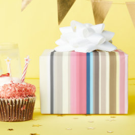 Blue, pink, almond and coffee stripes presentpapper