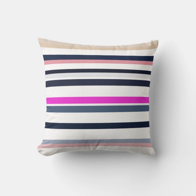 Blue Pink and Sand Stripes Kudde (Framsida)