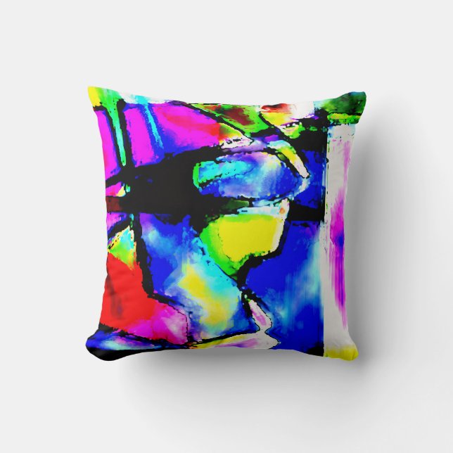 Blue Pink Black Yellow Green Abstract Art Motif Kudde (Framsida)