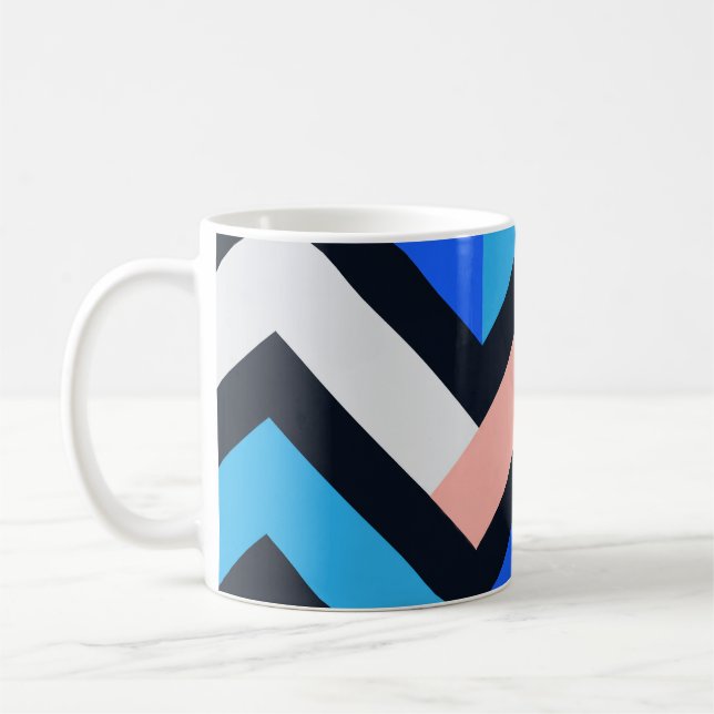 Blue Pink Chevron Geometric Pattern Kaffemugg (Vänster)