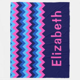 Blue Pink Chevron Monogram Large Fleece Blanket