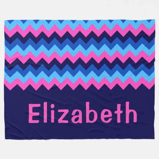 Blue Pink Chevron Monogram Large Fleece Blanket (Framsidan (Horisontell))