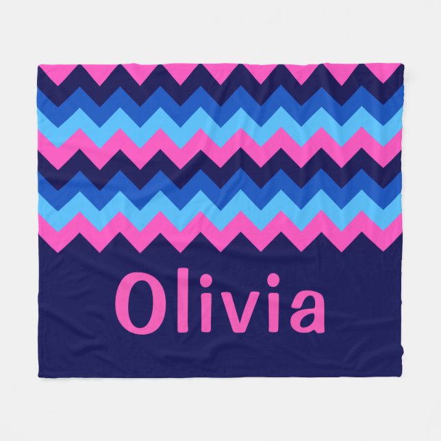 Blue Pink Chevron Monogram Medium Fleece Blanket (Framsidan (Horisontell))