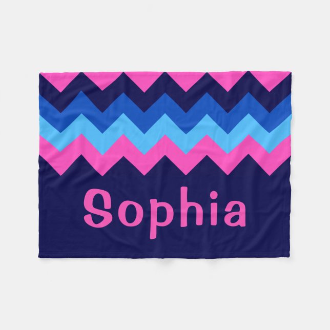 Blue Pink Chevron Monogram Small Fleece Blanket (Framsidan (Horisontell))