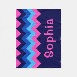 Blue Pink Chevron Monogram Small Fleece Blanket