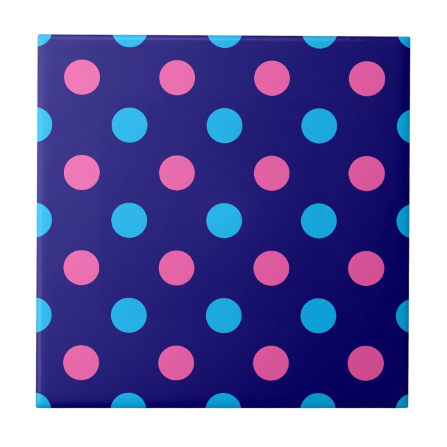 Blue Pink Cyan Polka Dot Pattern Kakelplatta (Framsidan)