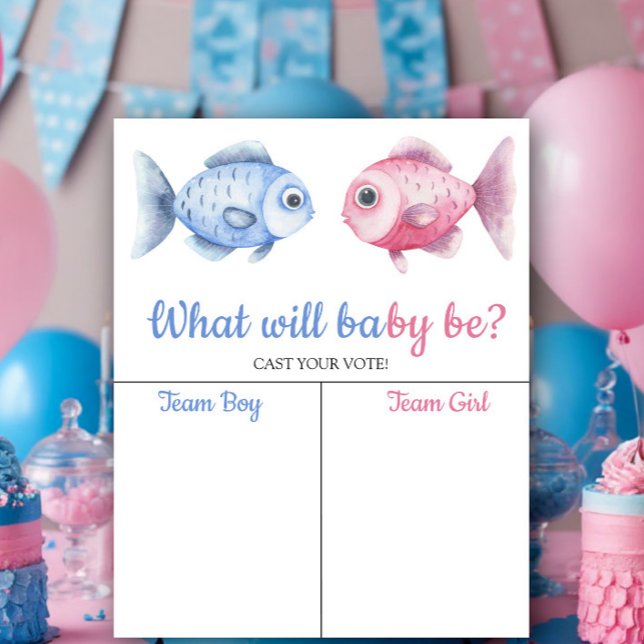 Blue & Pink Fish Gender reveal Boy or Girl chart Poster (Skapare uppladdad)