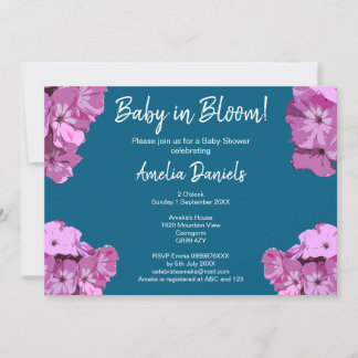 Blue & Pink Floral Baby Shower Invitation Inbjudningar