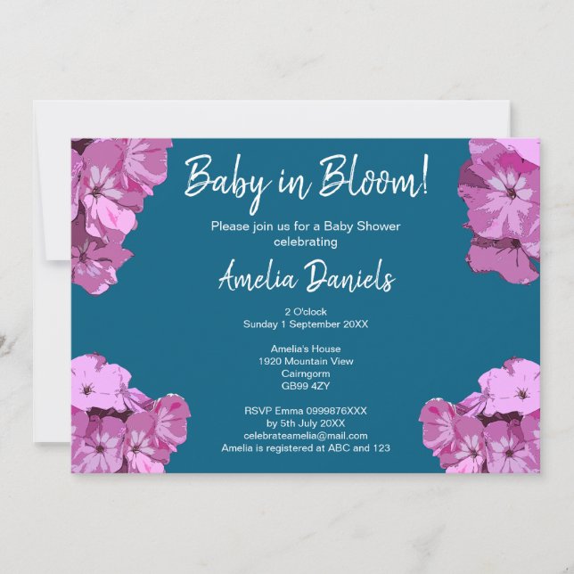 Blue & Pink Floral Baby Shower Invitation Inbjudningar (Framsida)