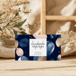 Blue Pink Gold Monogram Modern Business Card Visitkort