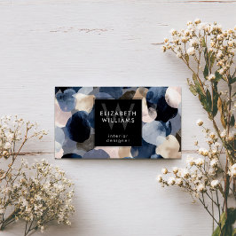 Blue Pink Gray Monogram Modern Business Card Visitkort