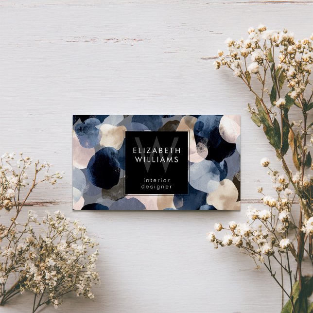 Blue Pink Gray Monogram Modern Business Card Visitkort (Skapare uppladdad)