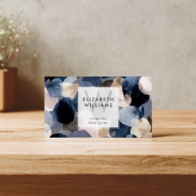 Blue Pink Gray Monogram Modern Business Card Visitkort (Skapare uppladdad)