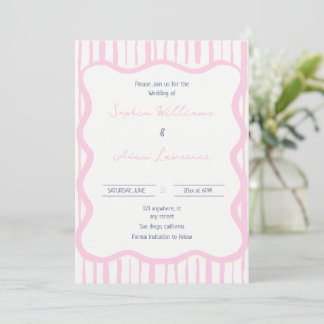 Blue pink Hand Written Pinstripe Whimsical Wedding Inbjudningar