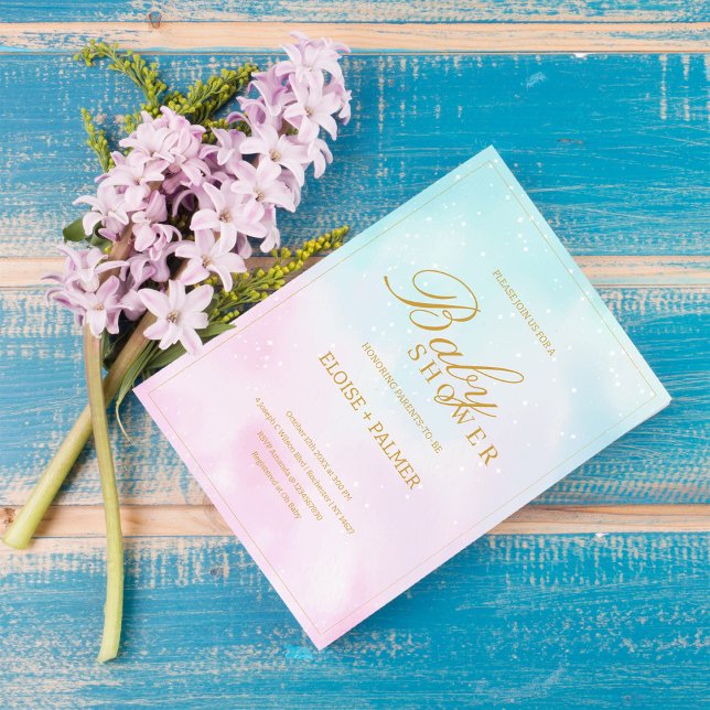 Blue Pink Ombre Gender Neutral Reveal Baby Shower Inbjudningar (Skapare uppladdad)