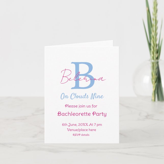 blue pink on clouds nine monogram bachelorette par inbjudan (Framsida)