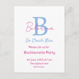 blue pink on clouds nine monogram bachelorette par inbjudan vykort