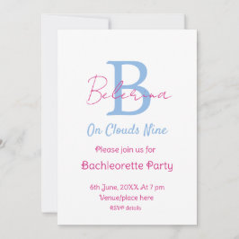 blue pink on clouds nine monogram bachelorette par inbjudningar