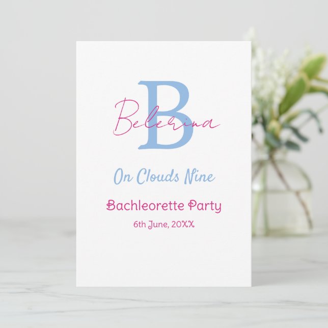 blue pink on clouds nine monogram bachelorette par inbjudningar (Stående Fram)