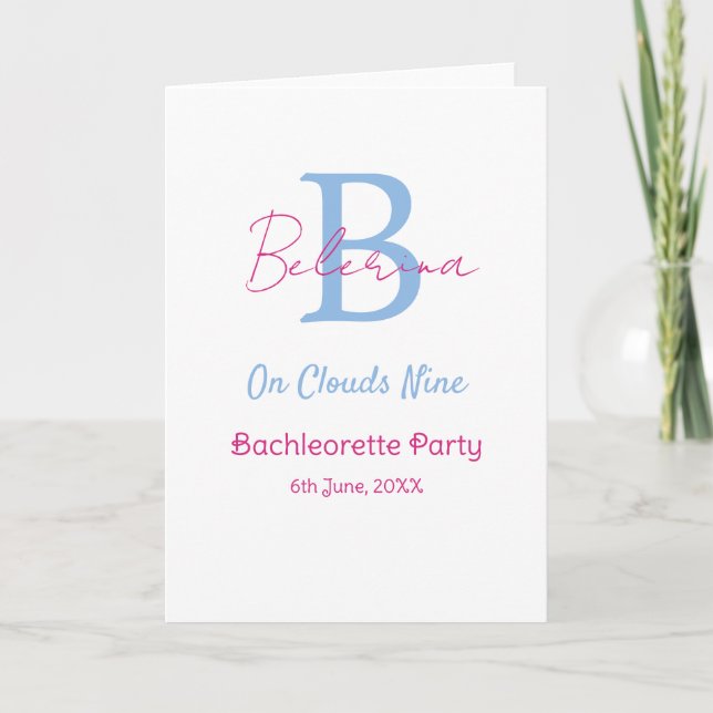 blue pink on clouds nine monogram bachelorette par kort (Framsida)