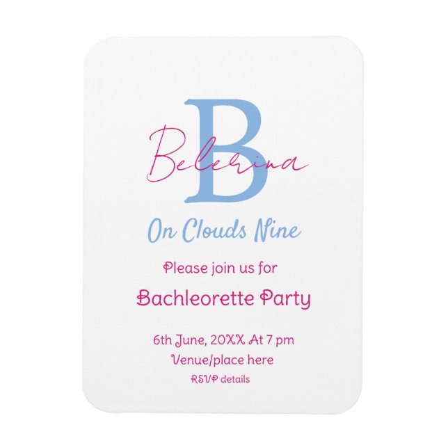 blue pink on clouds nine monogram bachelorette par magnet (Vertikal)