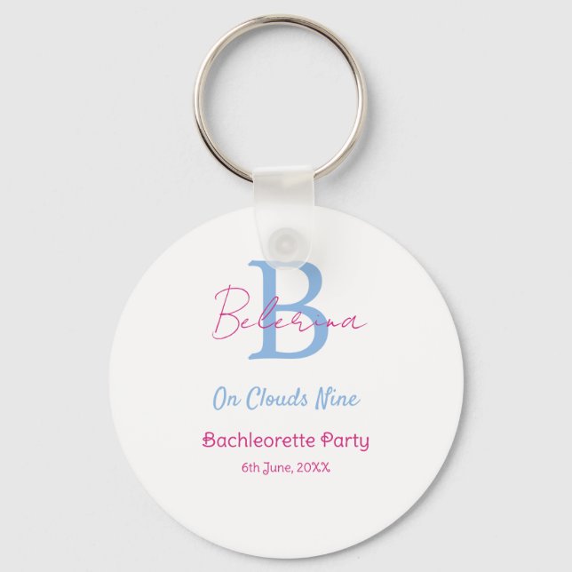 blue pink on clouds nine monogram bachelorette par nyckelring (Framsida)