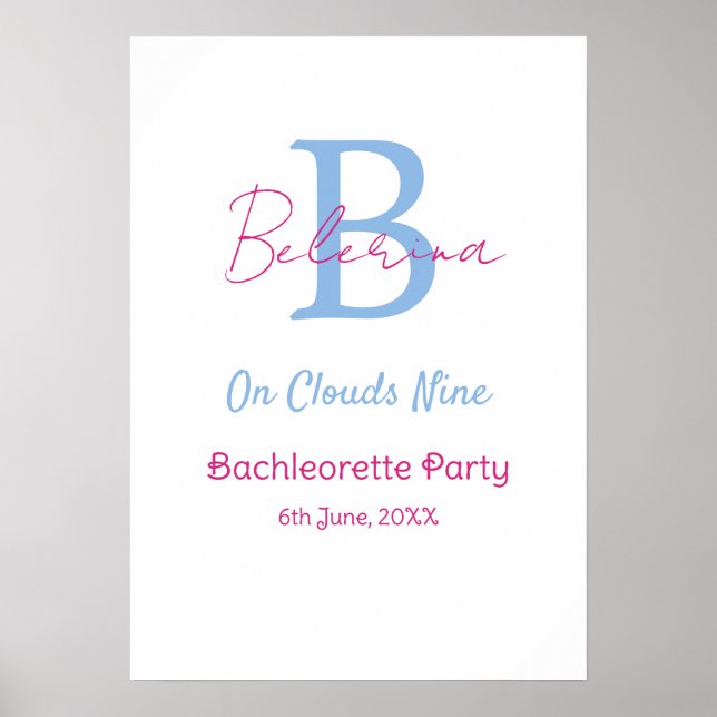 blue pink on clouds nine monogram bachelorette par poster (Framsidan)