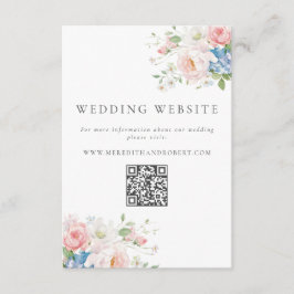 Blue & Pink Pastel Floral QR Wedding Website Tilläggskort