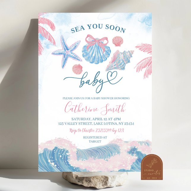 Blue Pink Sea You soon Baby shower Invitation Inbjudningar (Skapare uppladdad)