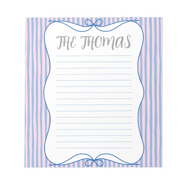 Blue Pink White Cute Personalized Notepad Anteckningsblock (Framsida)