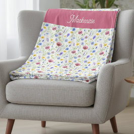 Blue Pink Wildflower Botanical Custom Name  Fleecefilt